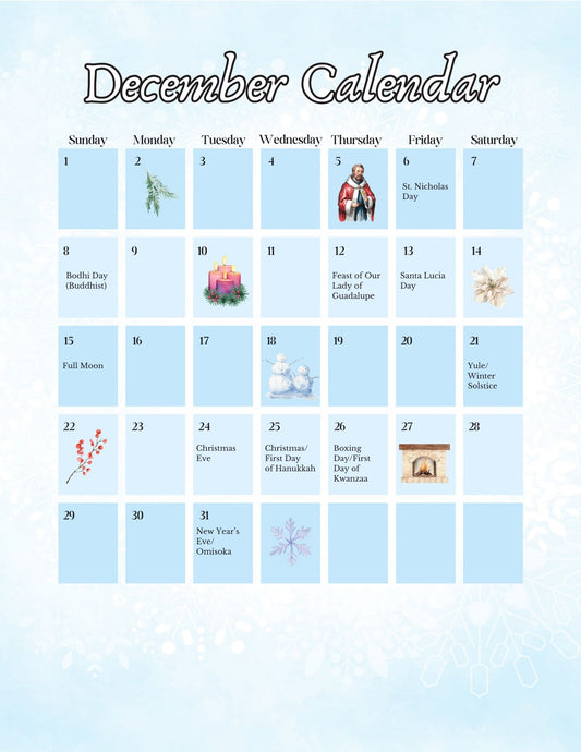 Winter Seasonal Celebration Calendar